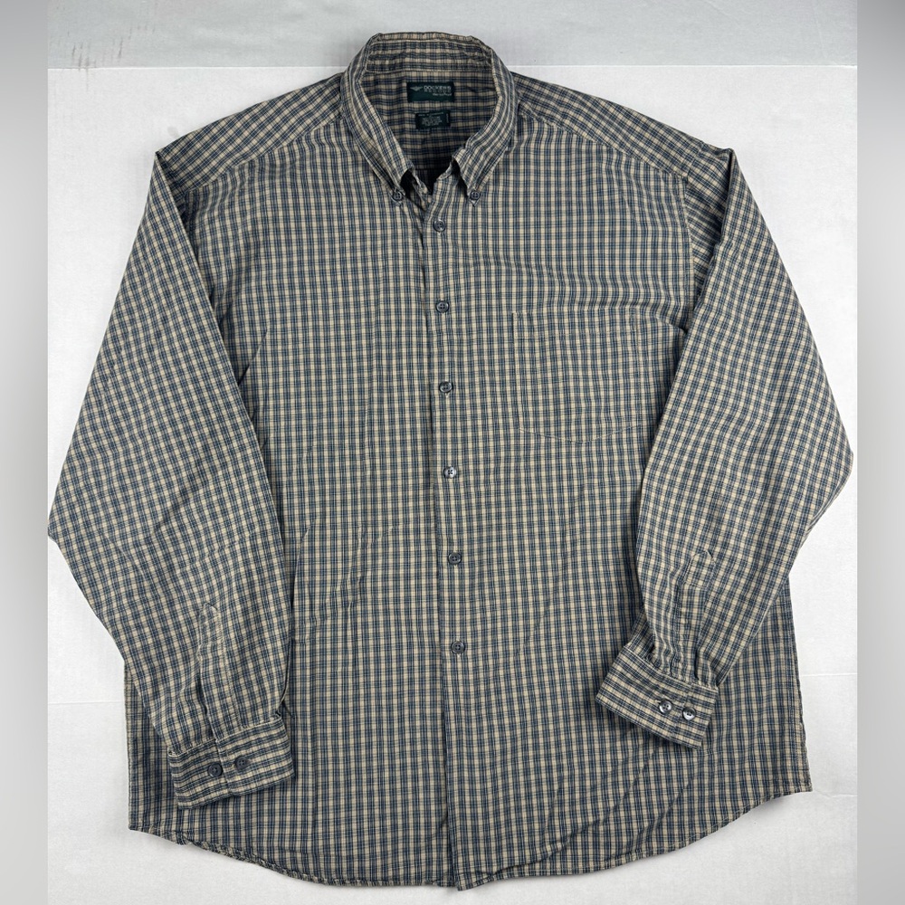 Dockers Men's Checkered Button Down long sleeve dress Shirt tan and Navy XL